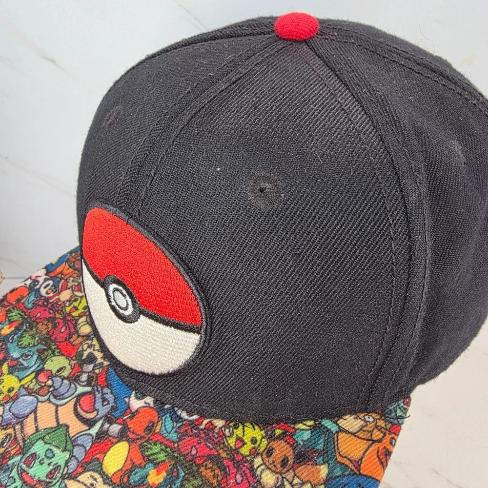 Pokemon Snapback Hat Black Multi Character Print Pokeball Patch‎ Cap